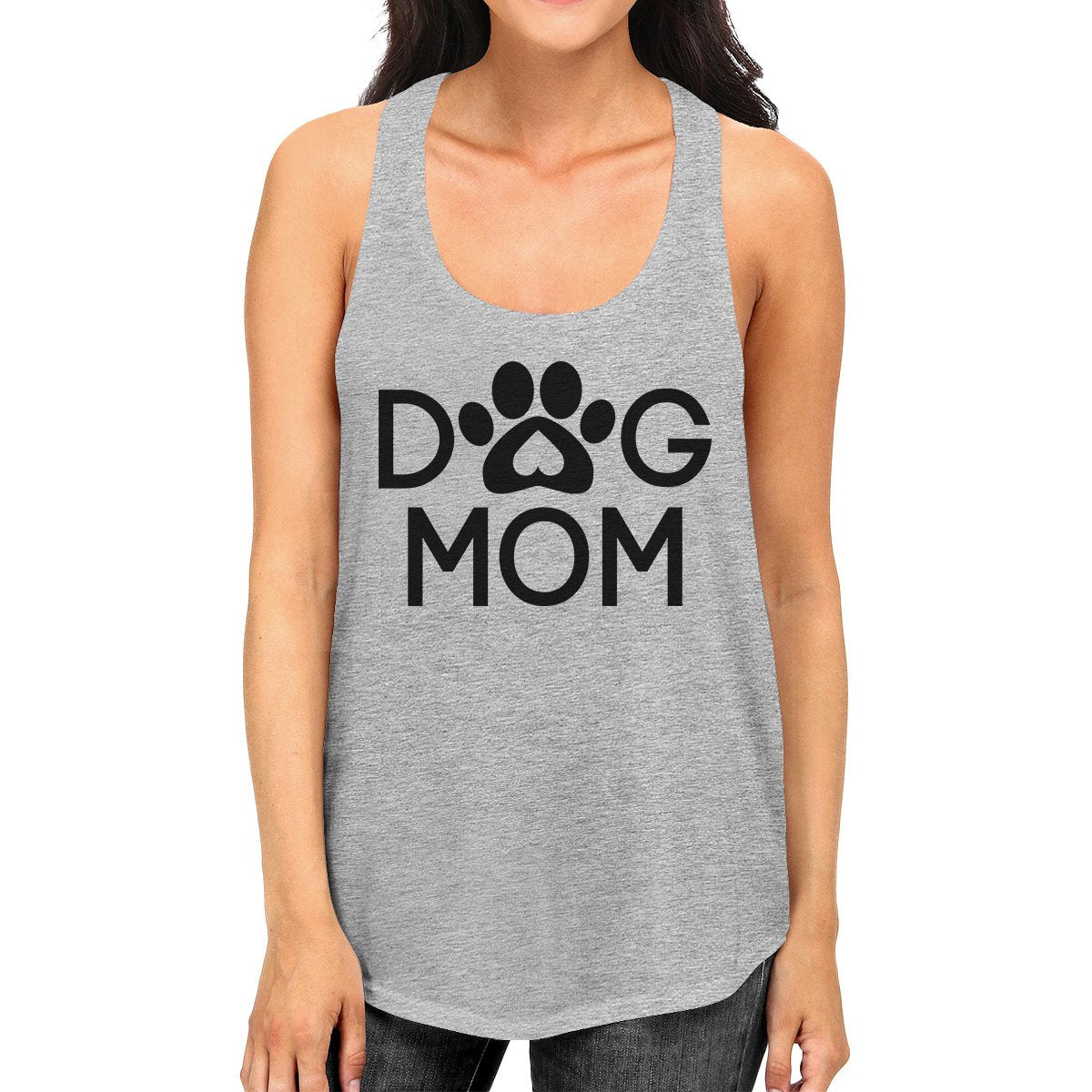 Dog Mom Women's Grey Cute Dog Paw Graphic Tank